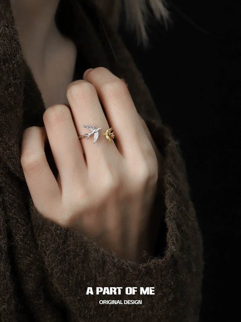 Swallows Bird S925 Sterling Silver 18K Gold Plating Adjustable Rings