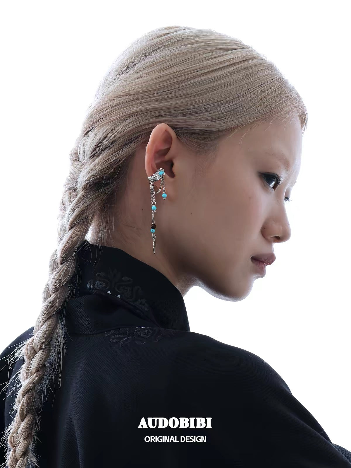 Plume Collection 18K Platinum Plating Turquoise Feather Earcuffs