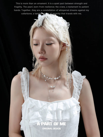 Corigami Era 18K Platinum Plating Paper Crane & Pearl Necklace