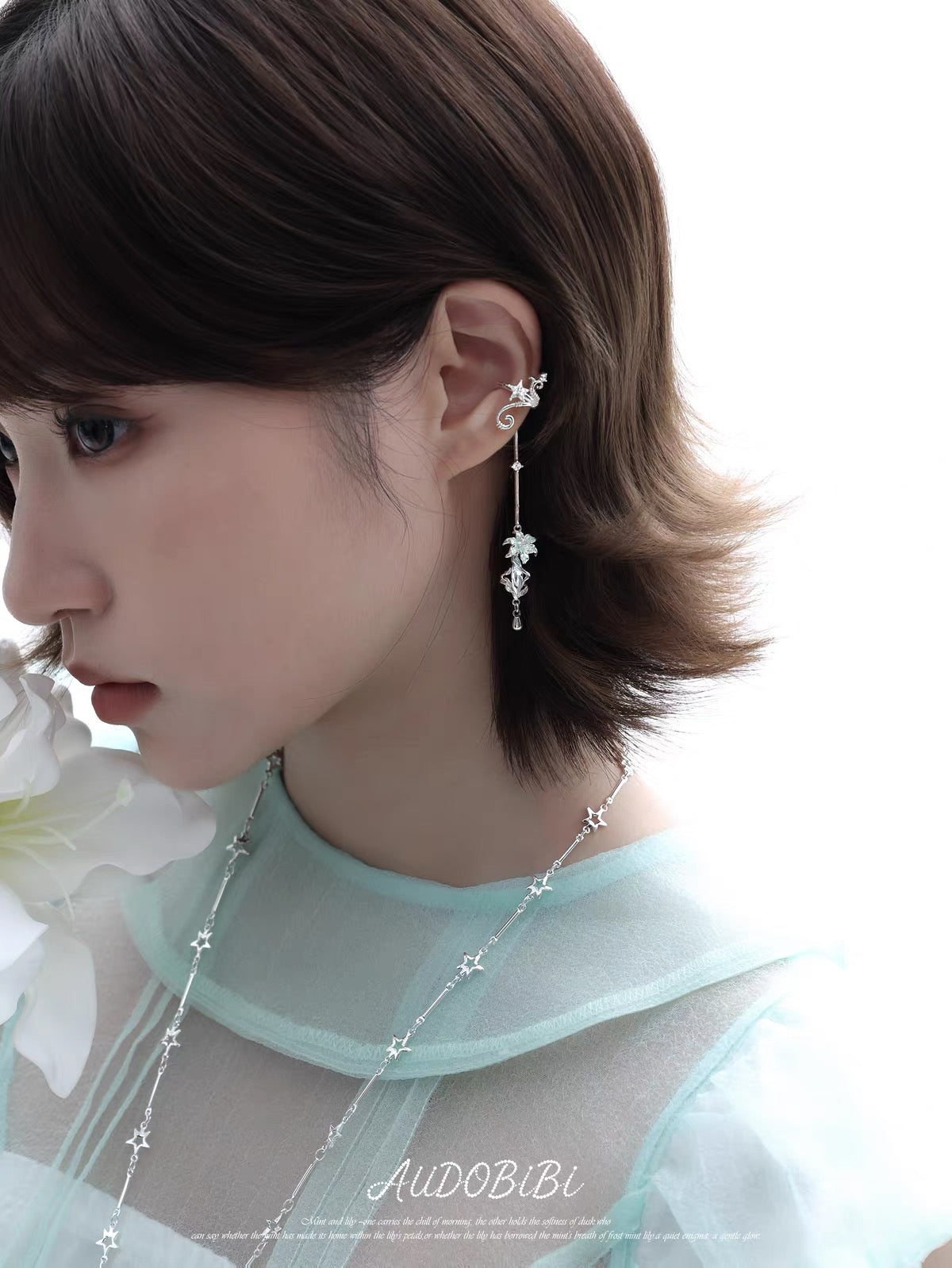 Dreamcore Lily 18K Platinum Plating Fairy Dangle Ear Cuffs
