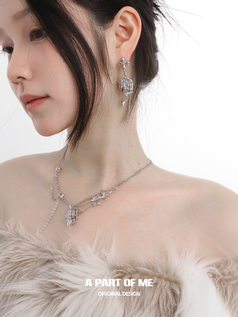 Butterfly Cage 18K Platinum Plating Tassel Chandelier Earrings