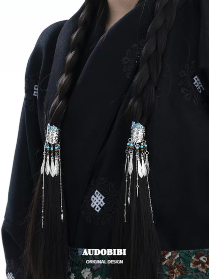 Plume Collection 18K Platinum Plating Tibetan Mountain Hair Holder (detachable tassel)