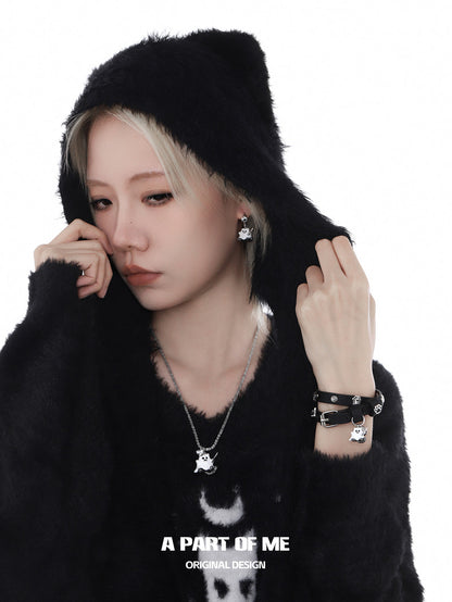 Ghost Kitten 18K Platinum Plating Leather Bracelet