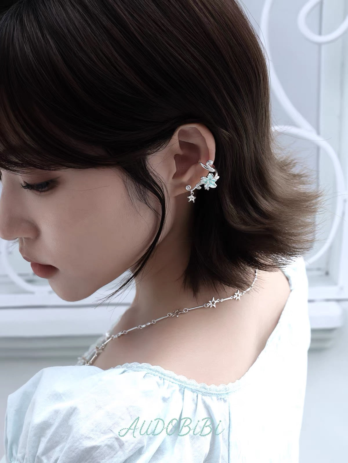 Dreamcore Lily 18K Platinum Plating Vine & Star Ear Cuffs