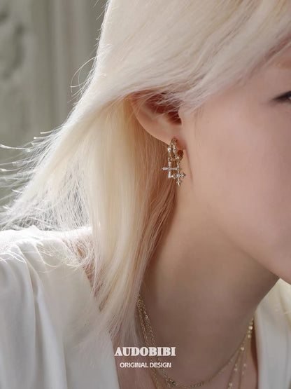 Champagne Gold Iris Gold-plating Double-layered Huggie Earrings