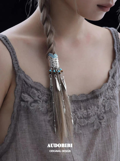 Plume Collection 18K Platinum Plating Tibetan Mountain Hair Holder (detachable tassel)