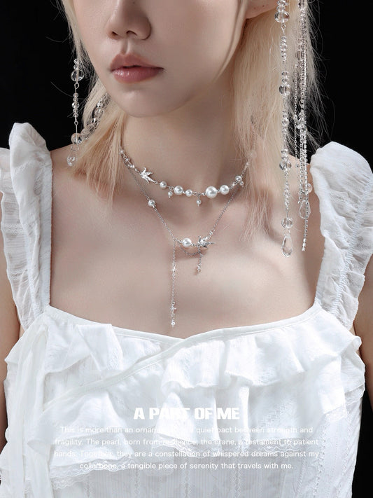 Corigami Era 18K Platinum Plating Paper Crane & Pearl Necklace