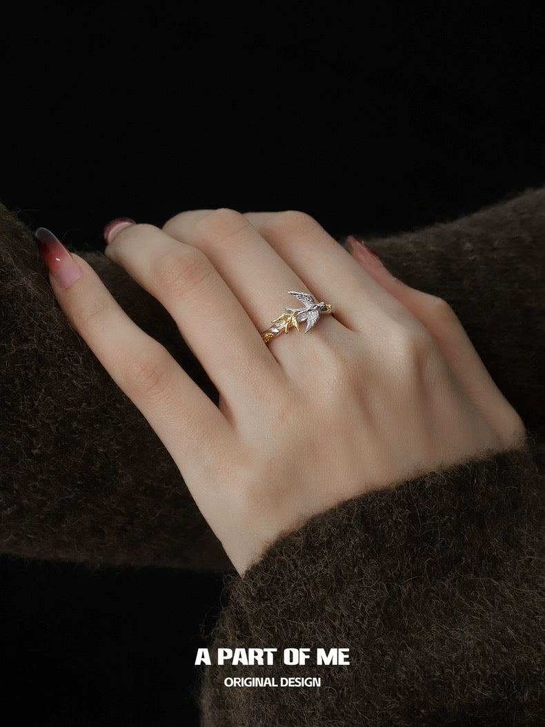 Swallows Bird S925 Sterling Silver 18K Gold Plating Adjustable Rings