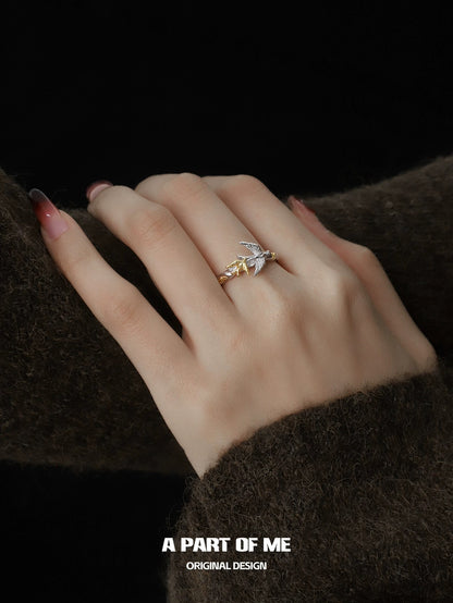 Swallows Bird S925 Sterling Silver 18K Gold Plating Adjustable Rings