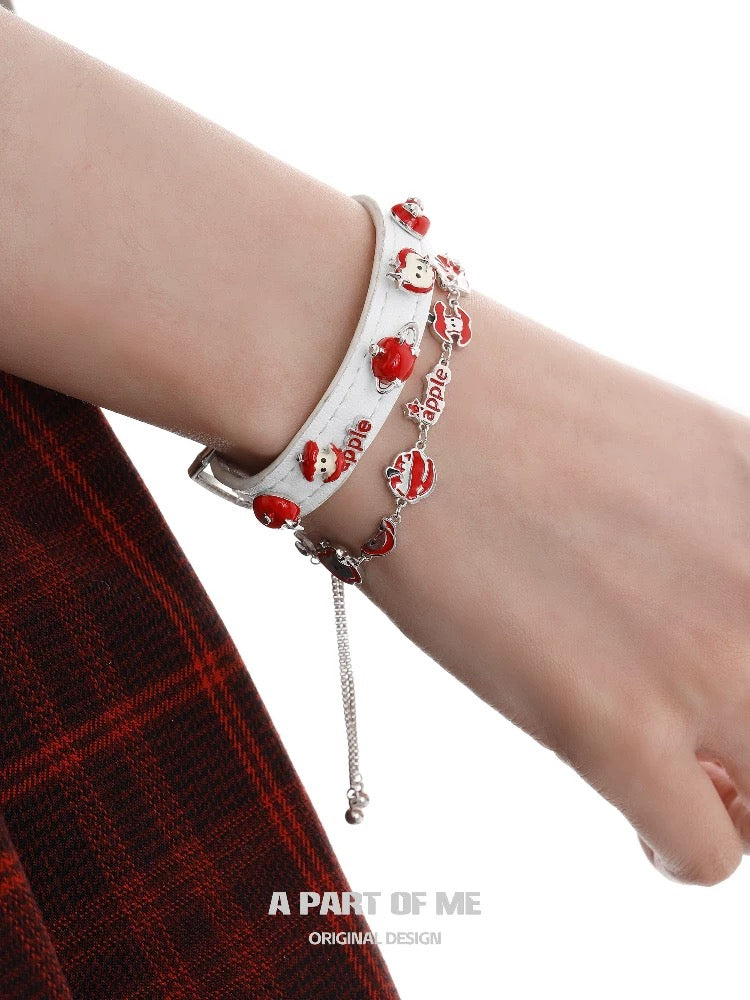 Apple Slice 18K Platinum Plating Apple & Star Slider Bracelet