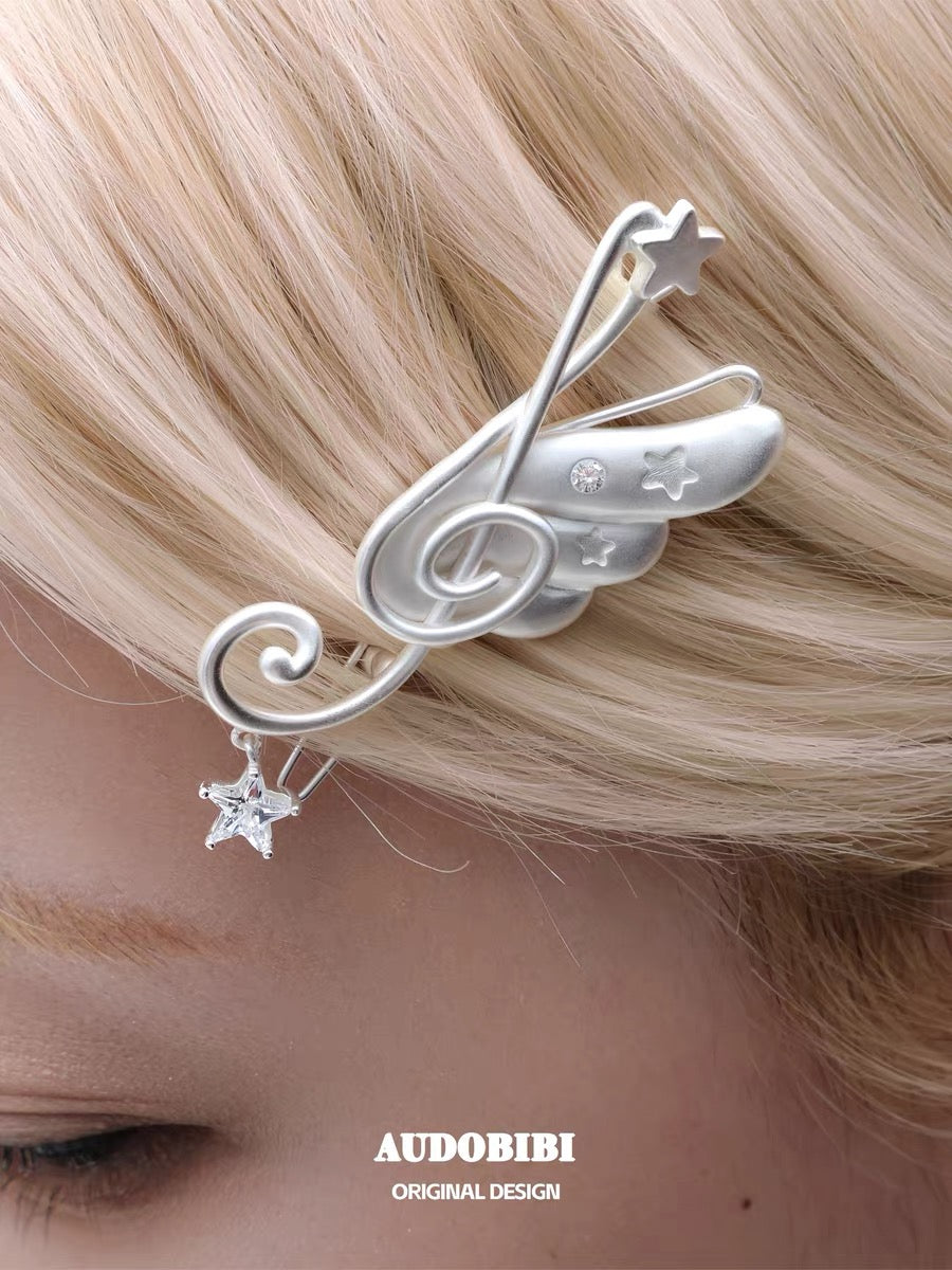 Angel Notes Platinum Plating Treble Clef & Angel Wings Hair Clip