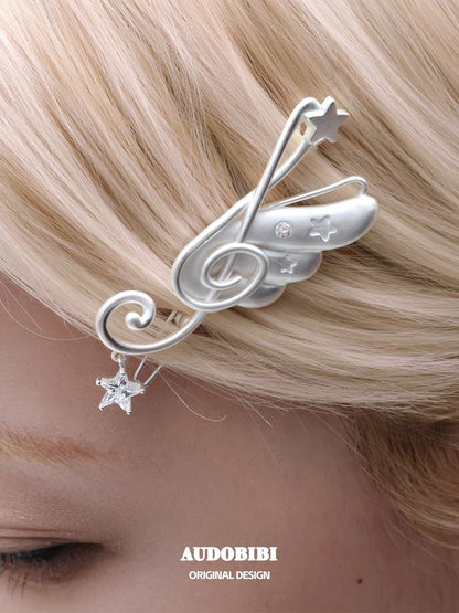 Angel Notes Platinum Plating Treble Clef & Angel Wings Hair Clip