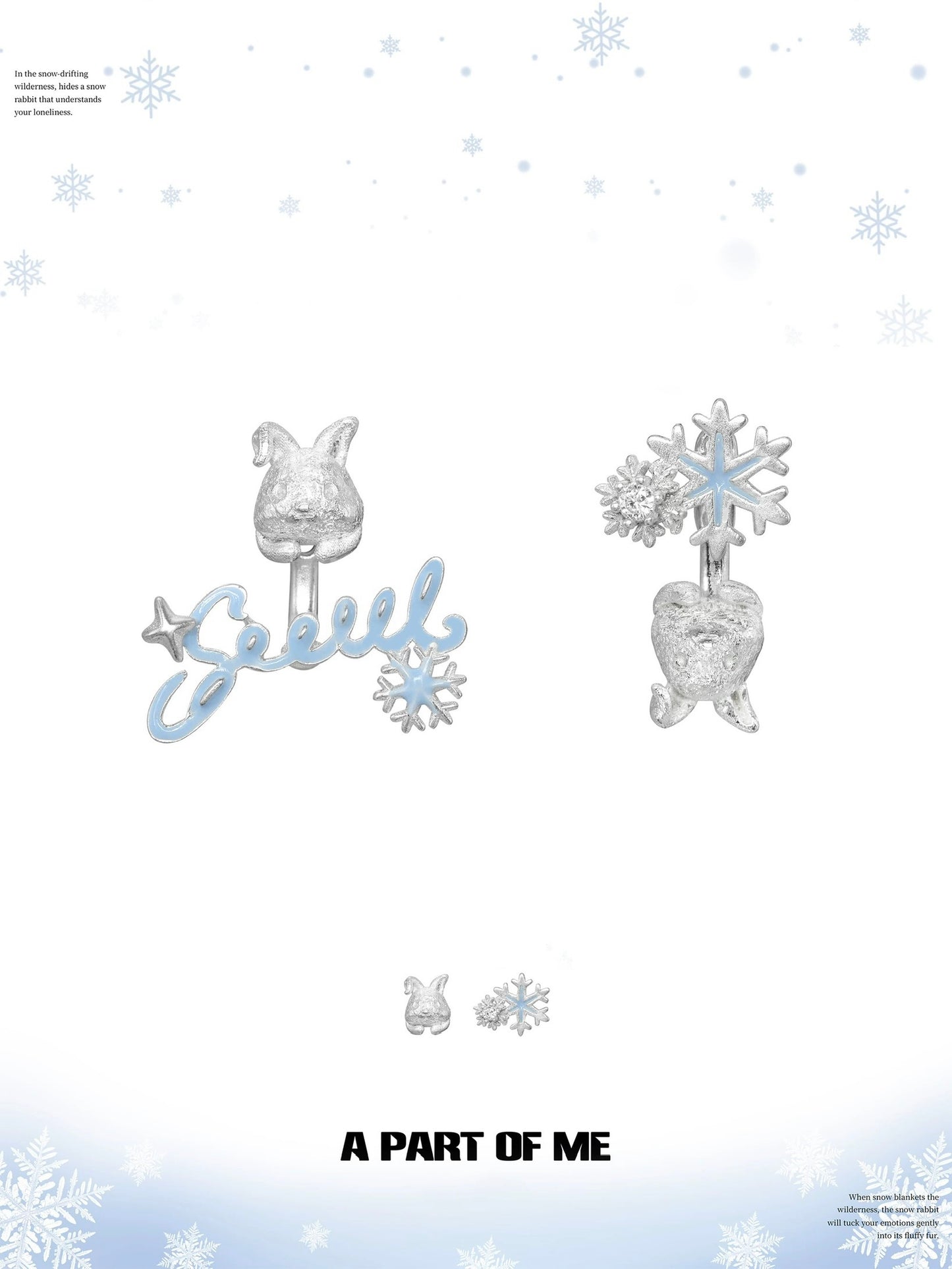Snow Bunny Platinum Plating Detachable Snowflakes Earrings