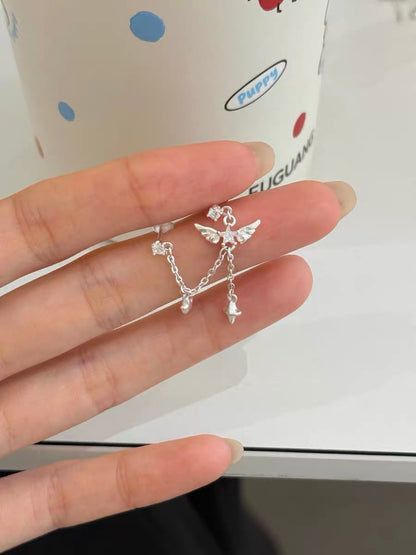 Angel Dream 18K Platinum Plating Angel Wings Double Lobe Earrings