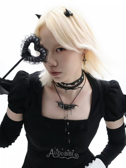 Little Devil Black Gold Plating Bat Wings Necklace
