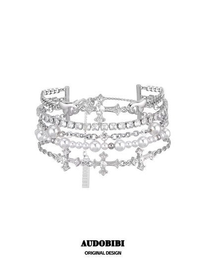 Judgement Angel 18K Platinum Plating Cross Stack Slider Bracelet