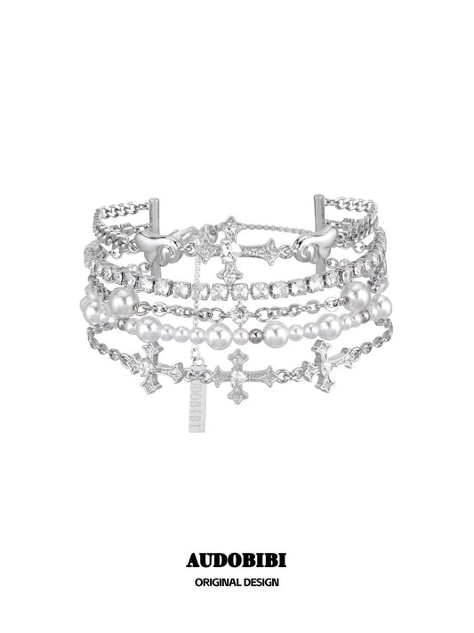 Judgement Angel 18K Platinum Plating Cross Stack Slider Bracelet