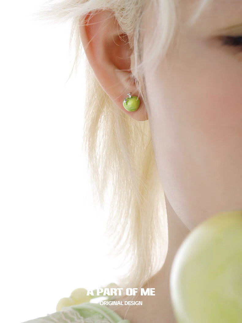 Apple Slice 18K Platinum Plating Green & Red Apple Stud Earrings