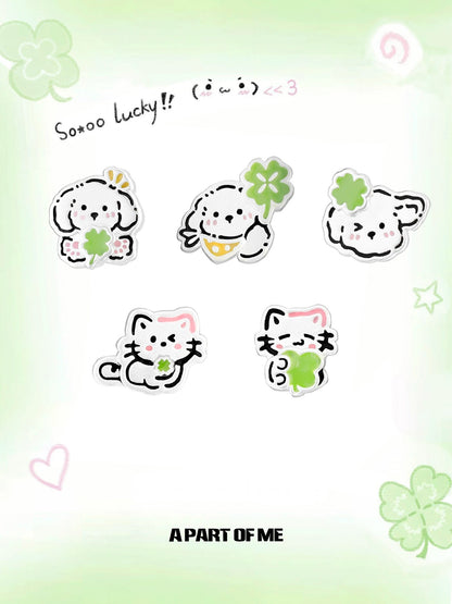 The Lucky Clover Kitten & Puppy 18K Platinum Plating Stud Earrings