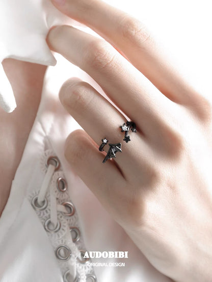 Little Devil Black Gold Plated S925 Silver Demon Wing Ring