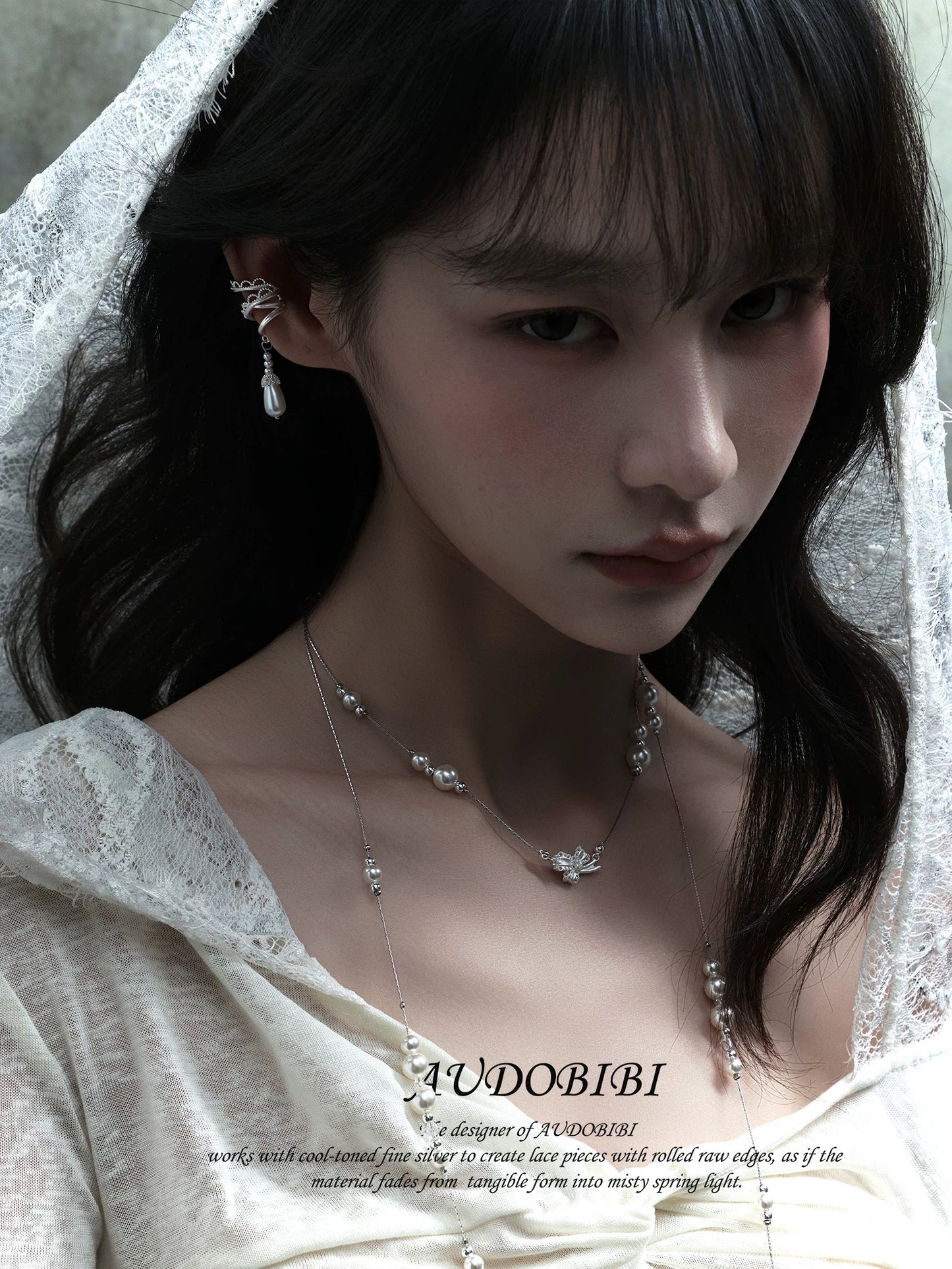 Dreaming in Lace 18K Platinum Plating Pearl Dangle Earcuffs