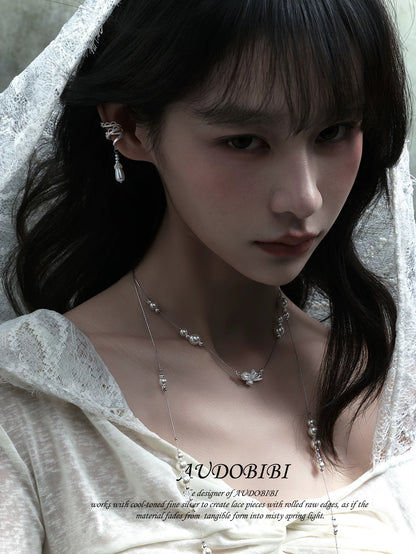 Dreaming in Lace 18K Platinum Plating Pearl Dangle Earcuffs