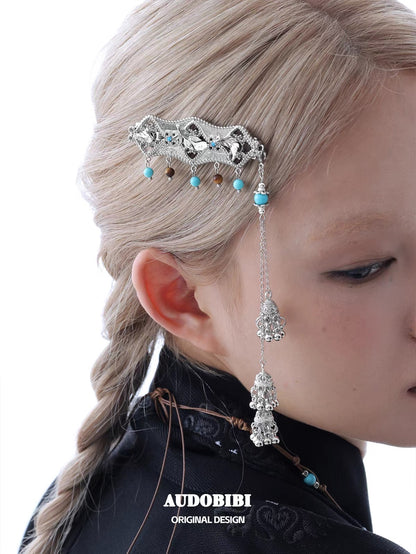 Plume Collection 18K Platinum Plated Tibet Style Hair Clip (Detachable Tassel)