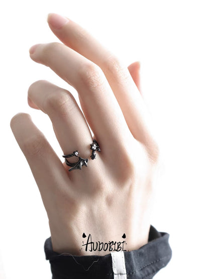 Little Devil Black Gold Plated S925 Silver Demon Wing Ring