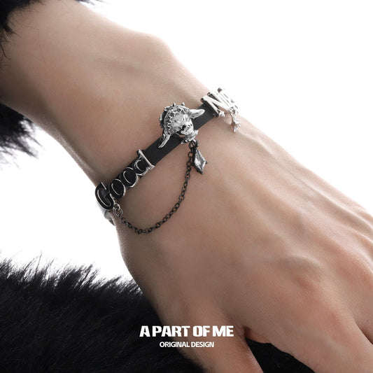 Little Lamb 18K Platinum Plating Gothic Style Leather Bracelet