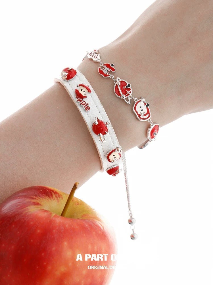 Apple Slice 18K Platinum Plating White Leather Belt Bracelet