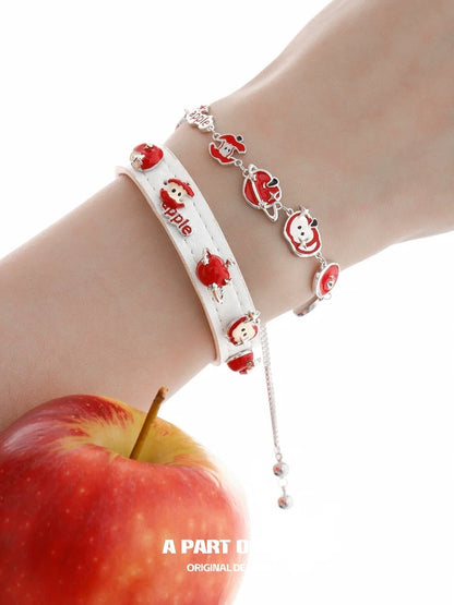 Apple Slice 18K Platinum Plating White Leather Belt Bracelet
