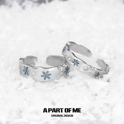 Blue Snowflake S925 Sterling Silver Christmas Couple Rings