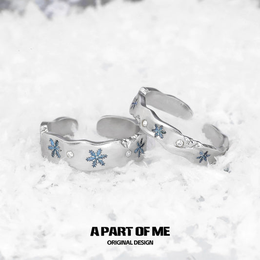 Blue Snowflake S925 Sterling Silver Christmas Couple Rings
