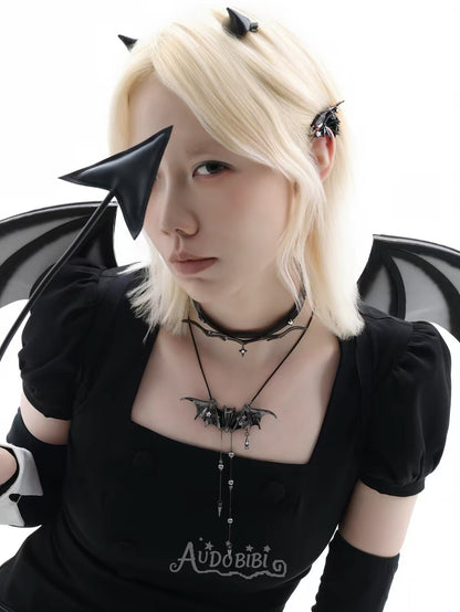 Little Devil Black Gold Plating Bat Wings Necklace