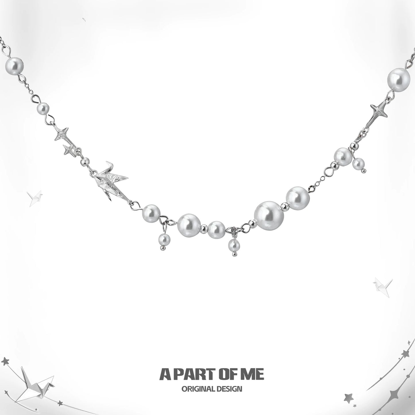 Corigami Era 18K Platinum Plating Paper Crane & Pearl Necklace