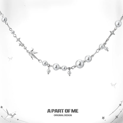 Corigami Era 18K Platinum Plating Paper Crane & Pearl Necklace