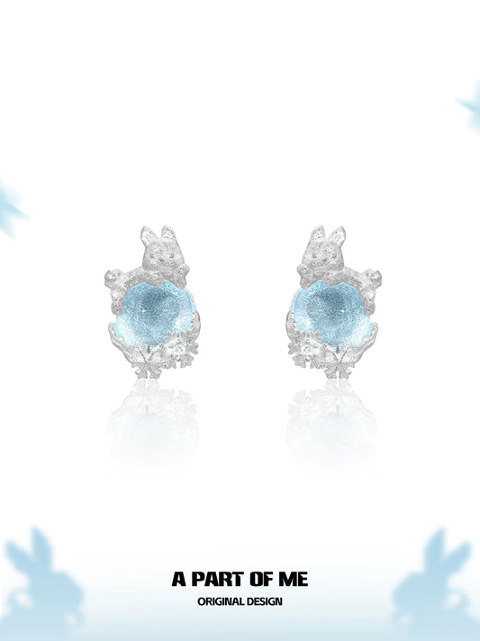 Snow Bunny S925 Sterling Silver Glass Beads Stud Earrings