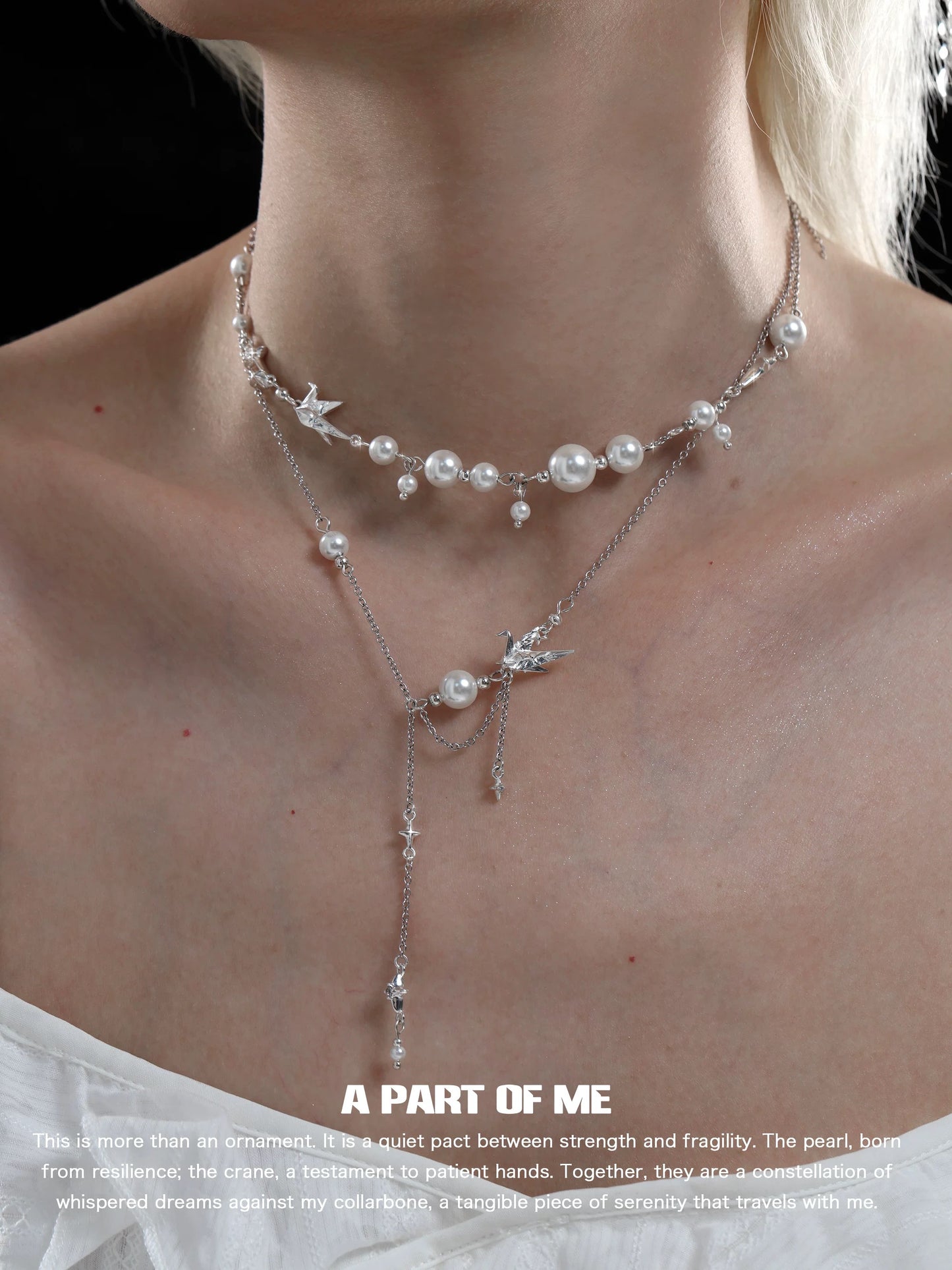 Corigami Era 18K Platinum Plating Paper Crane & Pearl Necklace