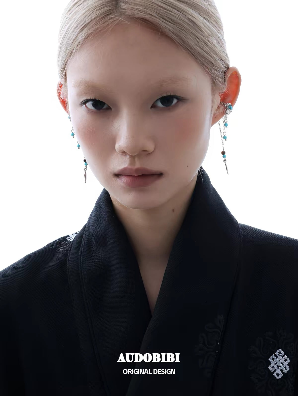 Plume Collection 18K Platinum Plating Turquoise Feather Earcuffs