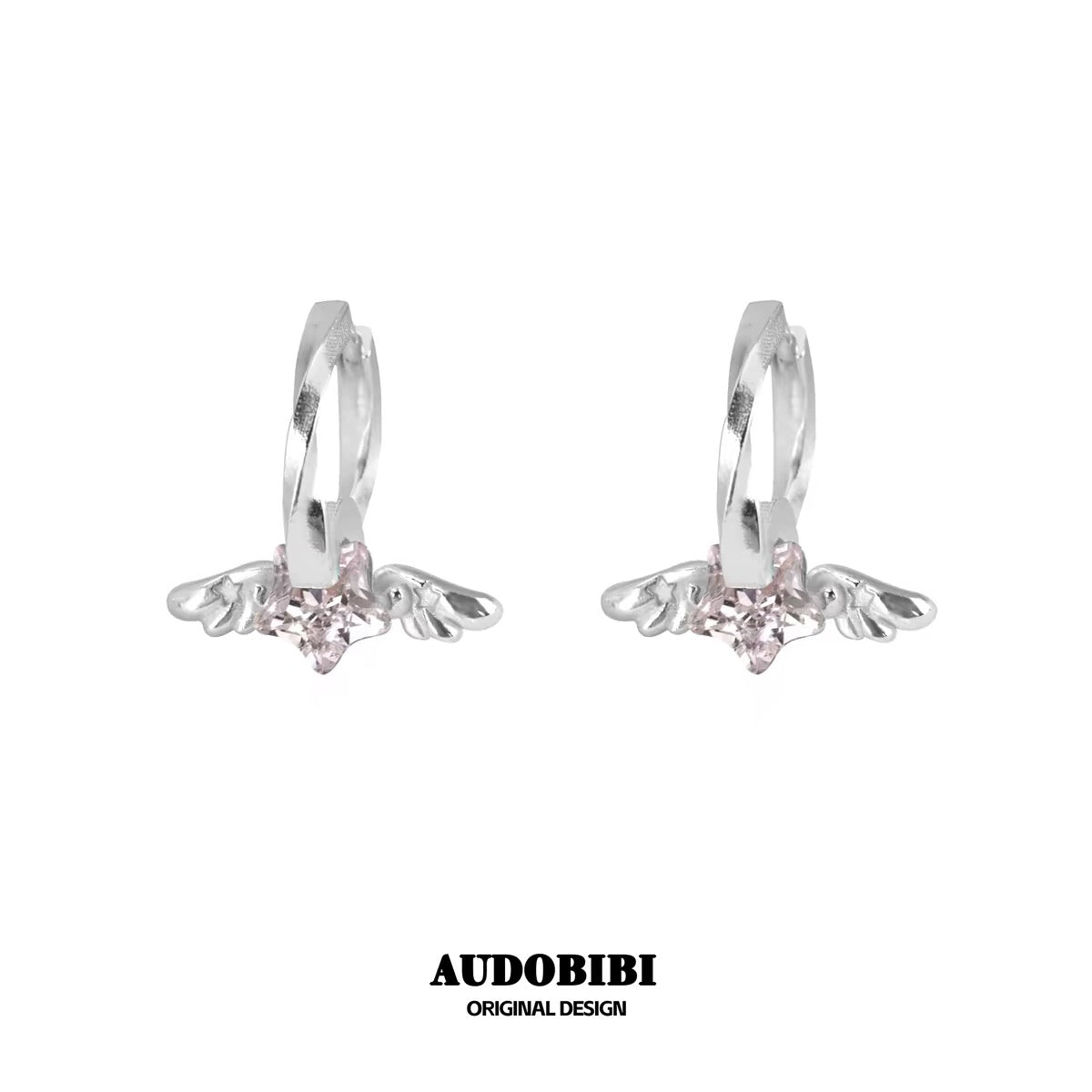 Judgement Angel 18K Platinum Plating Winged Star Huggie Earrings