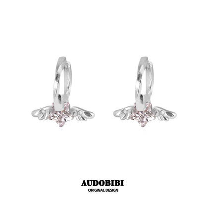 Judgement Angel 18K Platinum Plating Winged Star Huggie Earrings