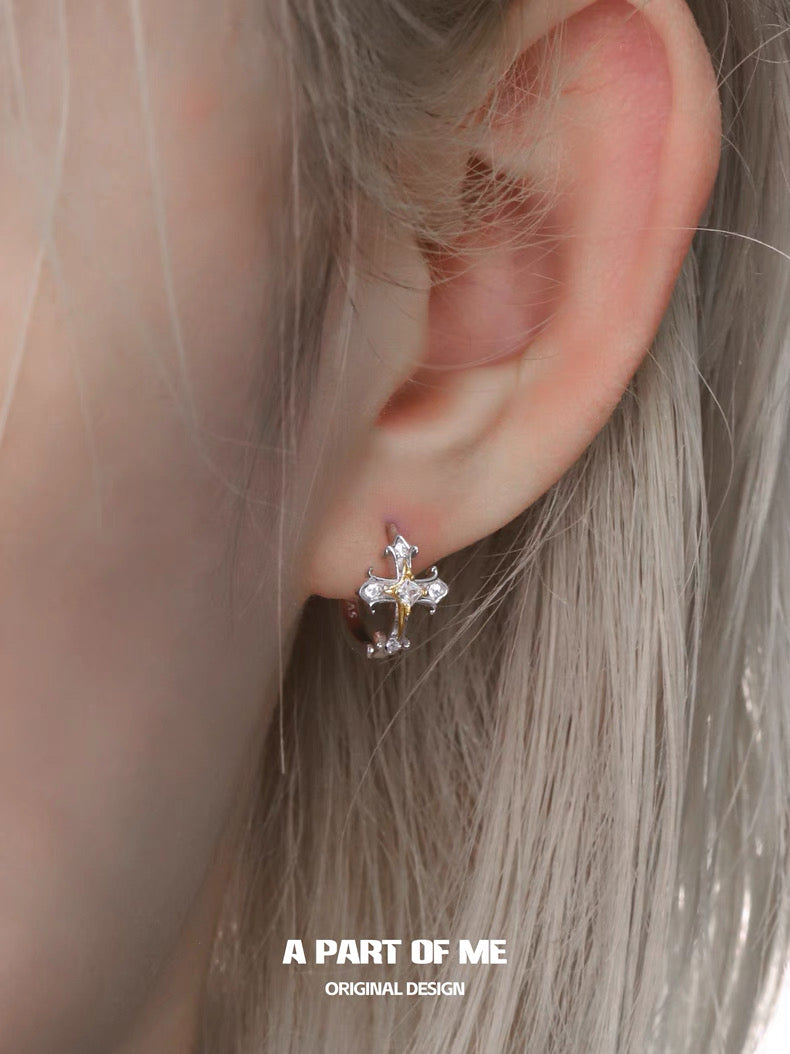 Cross S925 Sterling Silver Cubic Zirconia Huggie Earrings