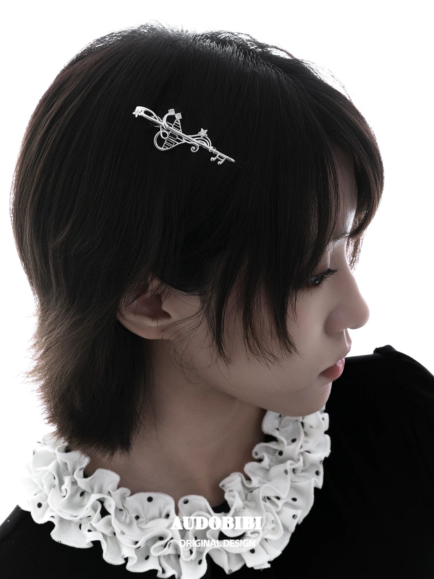 Melody Etude 18K Platinum Plating Treble Clef Hair Clip