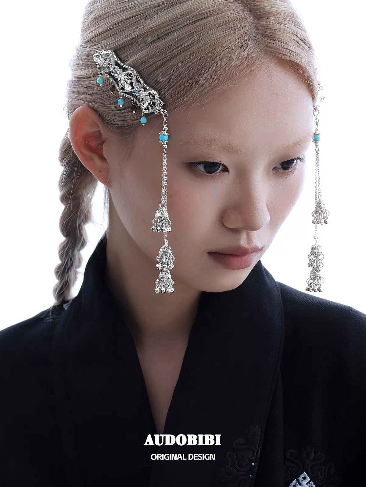 Plume Collection 18K Platinum Plated Tibet Style Hair Clip (Detachable Tassel)