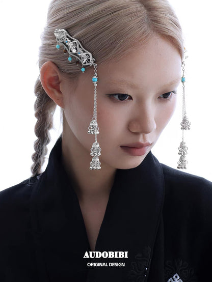 Plume Collection 18K Platinum Plated Tibet Style Hair Clip (Detachable Tassel)
