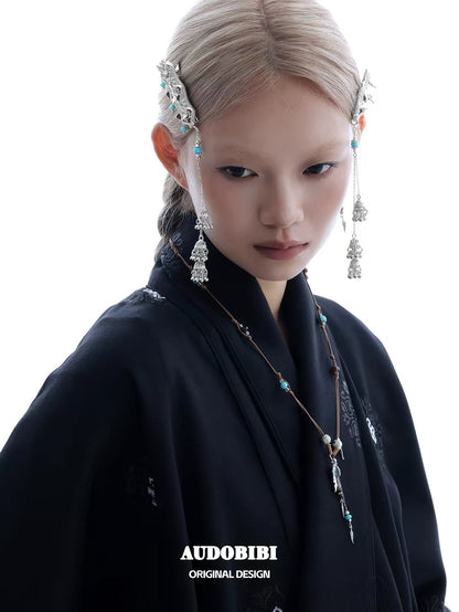Plume Collection 18K Platinum Plated Tibet Style Hair Clip (Detachable Tassel)