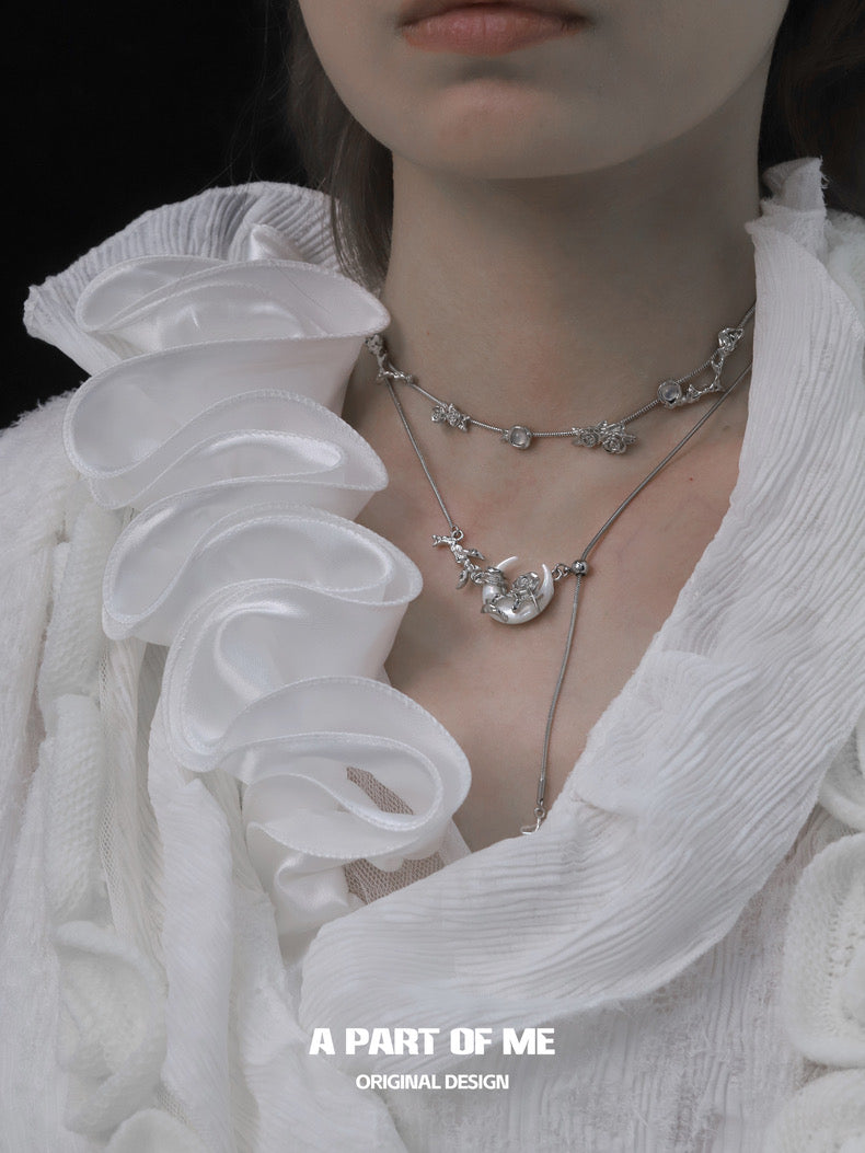 Rose on the Moon 18K Platinum Plating Natural Shell Choker & Lariat Necklace