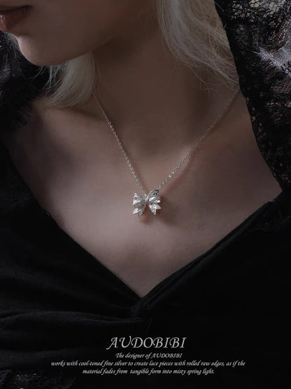 Dreaming in Lace 18K Platinum Plating Ribbon Pendant Necklace
