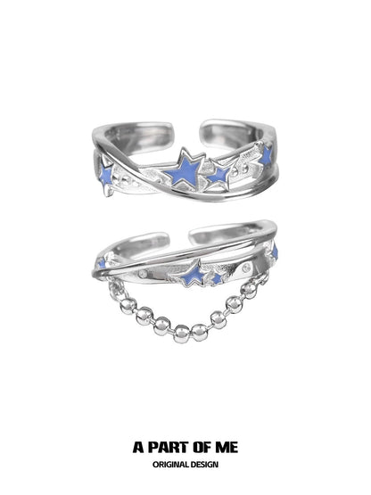 Blue Star S925 Sterling Silver Y2K Retro Rings