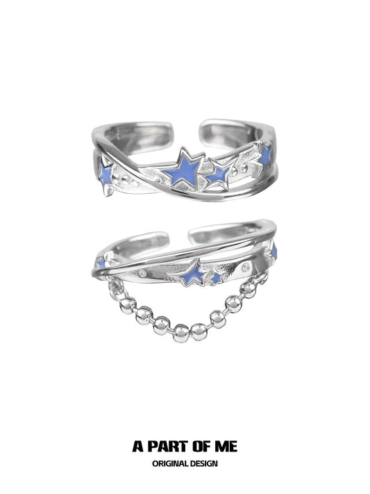 Blue Star S925 Sterling Silver Y2K Retro Rings